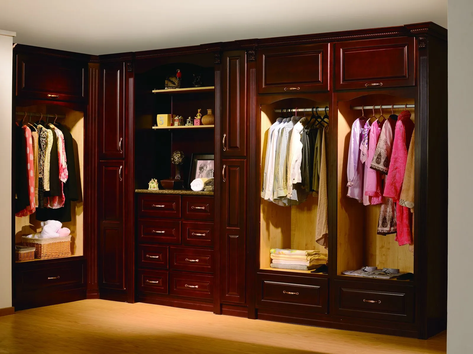 Warm cherry wardrobe with hanging storage from the Vamaylo Retreat collection
